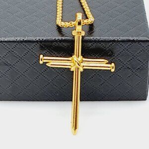 🔶 ✝CROSS PENDANT GOLD COLOR BOX CHAIN NECKLACE GIFT FOR LOVED ONES, N90201P106